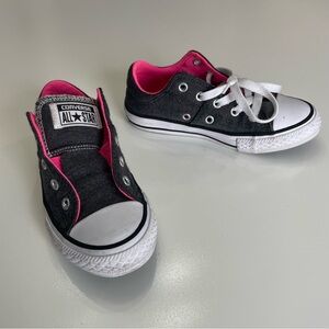 Converse Kids' Gray and Pink All Star Low Top Sneakers, size 2Y (see size note)